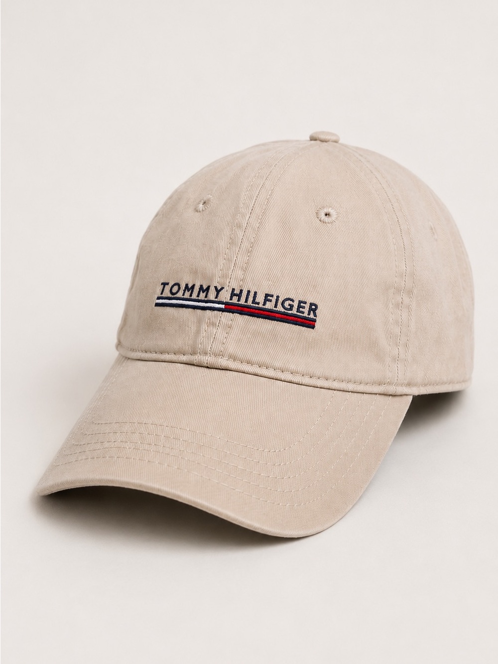 Vintage Tommy Hilfiger Logo Baseball Cap Khaki Leather Strap Adjustable Hat